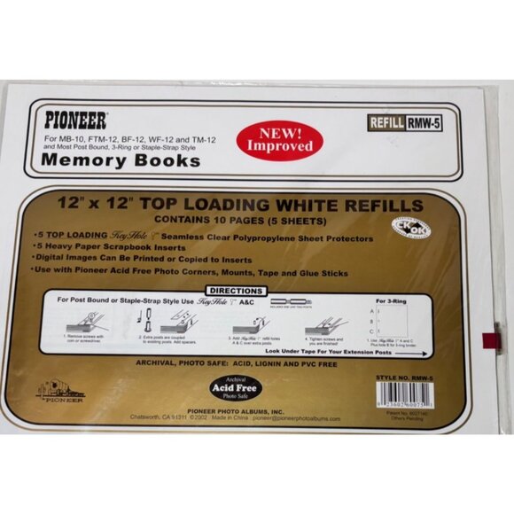 Pioneer Memory Books 12” X 12” Top Loading White Refill Pages RMW-5 Scrapbook - Picture 2 of 3